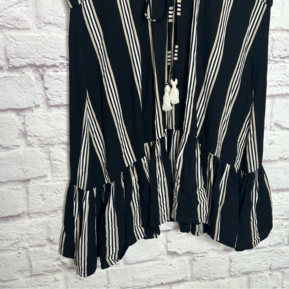 BEACHGOLD Striped V-Neck Ruffle Hem Mini Dress - Picture 7 of 15